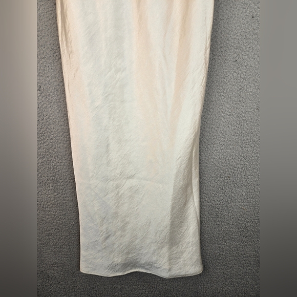 Free People Women Satin Midi Slip Dress Sz M Ivory Adj Straps Side Slits Elegant - Picture 5 of 15